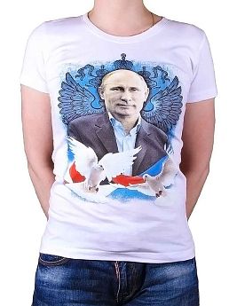 Футболка женская принт "Путин-голуби" белый" 