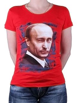 Футболка женская принт "Путин-подмигнул" красный