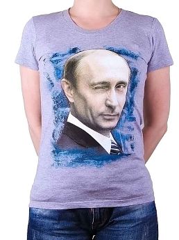 Футболка женская принт "Путин-подмигнул" серый меланж