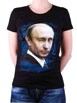Футболка женская принт "Путин-подмигнул" черный