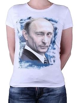 Футболка женская принт "Путин-подмигнул" белый" 